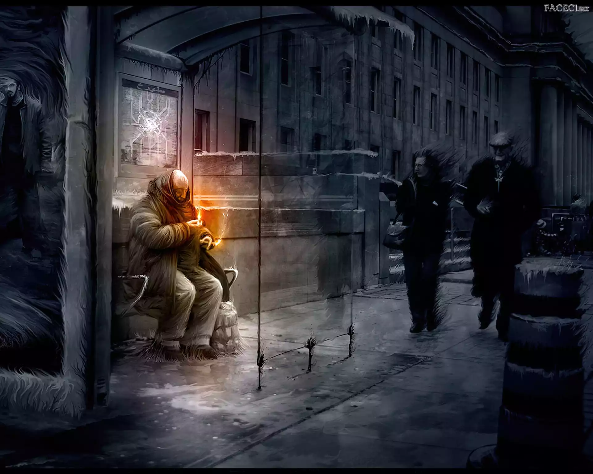 Ulica, Mroczna, Mężczyzna, Obraz, Płomyk